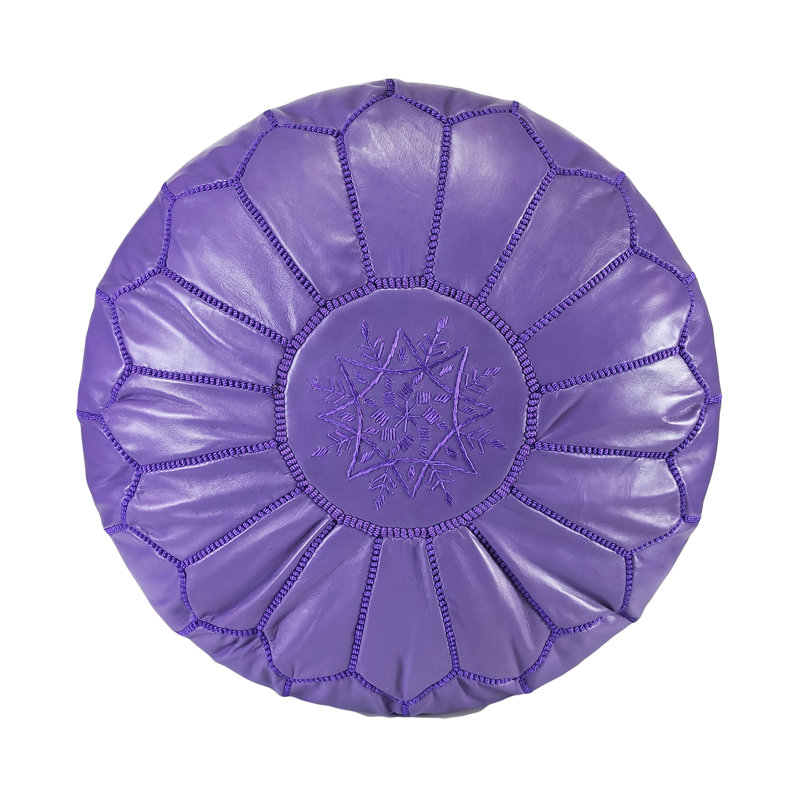 Leather Pouf, Purple Genuine Leather