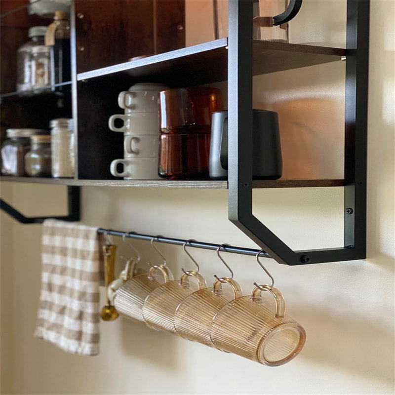 Begajeta 88.6cm H x 84cm W Metal Floating Bookcase, Brown / Black