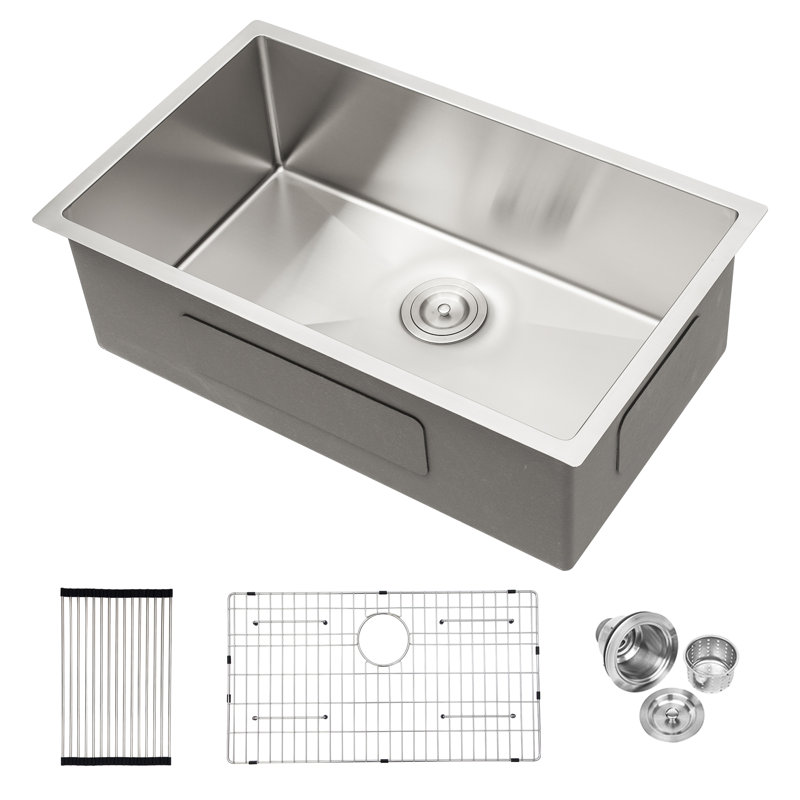 Stainless Steel 19" W Undermount Kitchen Sink with Sink Grid, Gray