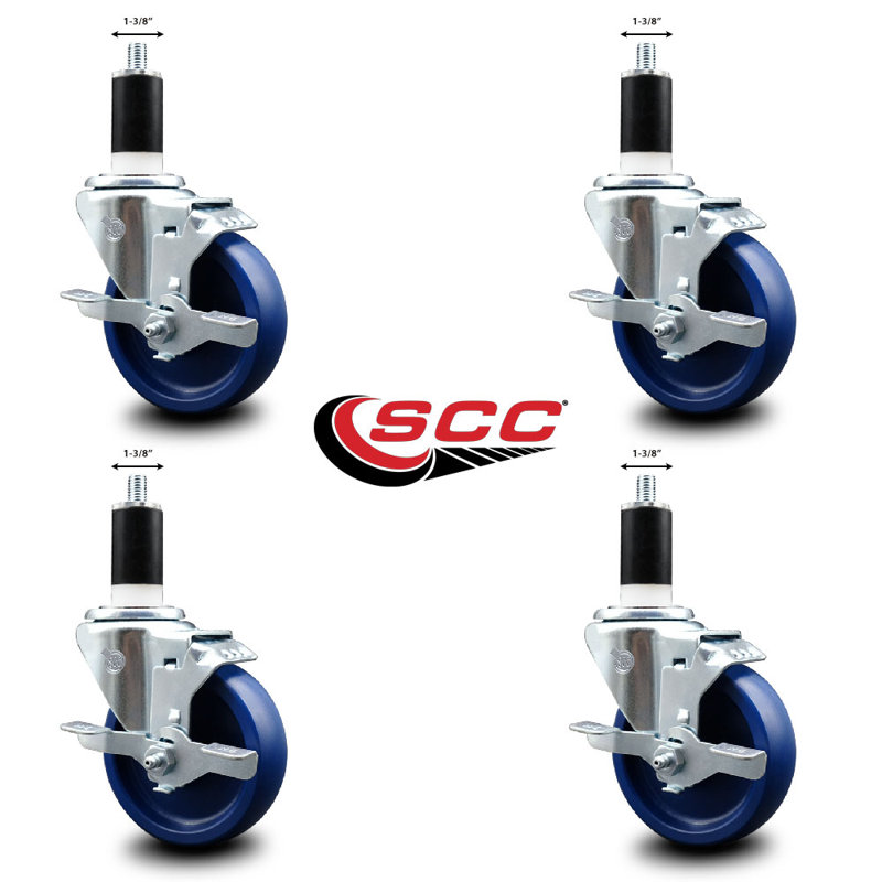 Ensemble de roulettes extensibles pivotantes en poly avec frein SCC TLB 4 po x 1-3 / 8 po