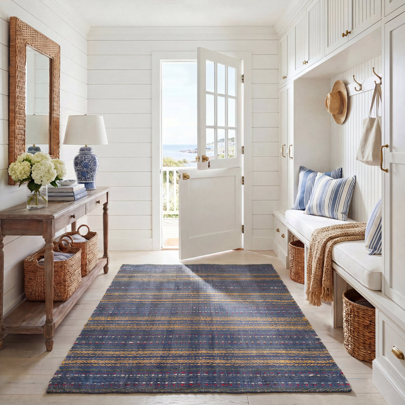 Harkness Natural Fiber Hand Woven Jute Striped Rug, Rectangle 5' x 8'