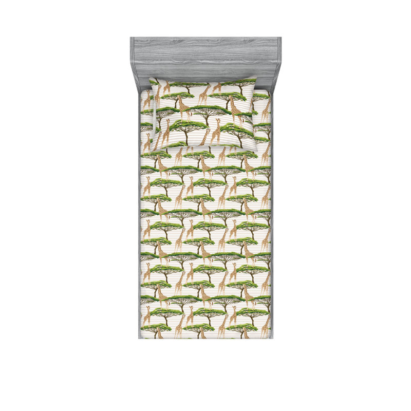 Giraffe Print Twin XL Gray Microfiber Sheet Set