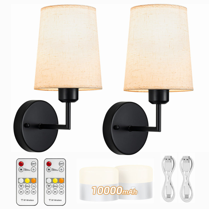 Ensemble de 2 appliques murales à piles avec pile, 10000 mah, lumière de couloir rechargeable sans fil avec télécommande, lampe à intensité variable 3 couleurs pour le salon