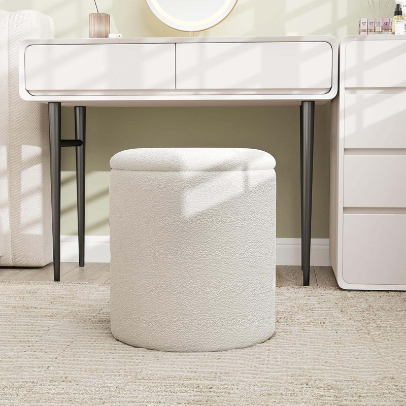 Ottoman Poufs With Storage, Set Of 2 Soft Upholstered Vanity Stool,Multifunctional Ottomans Coffee Table Padded Seat Foot Rest For Living(White, Pack Of 2)
