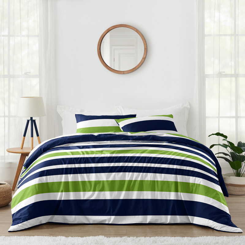 Navy and Lime Green Striped Twin Microfiber Comforter Set