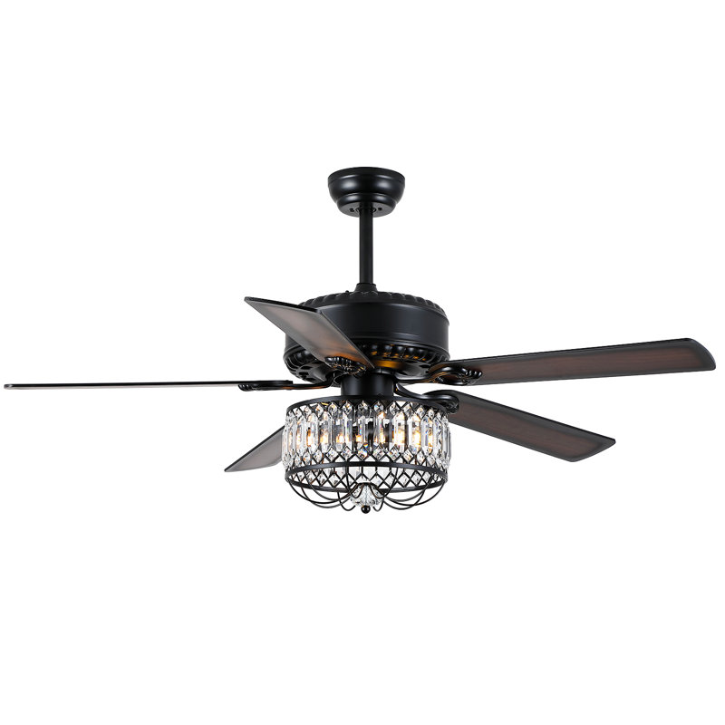 52" Indoor Crystal Ceiling Fan Fandelier With Lights And Remote Control, Black