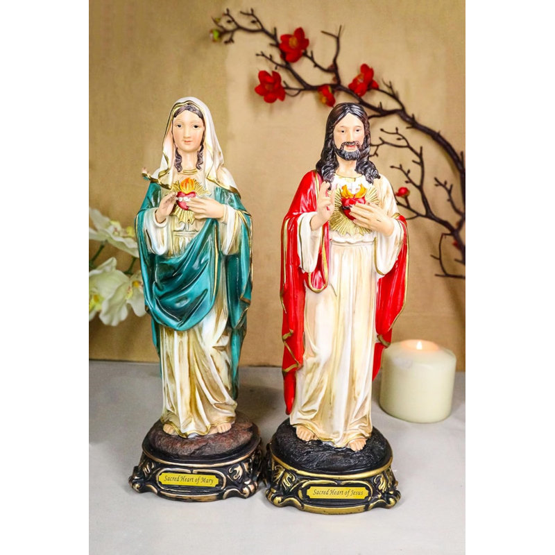 Ensemble de 2 statues Catholiques Sacré-Cœur Catholique de Marie et Jésus-Christ