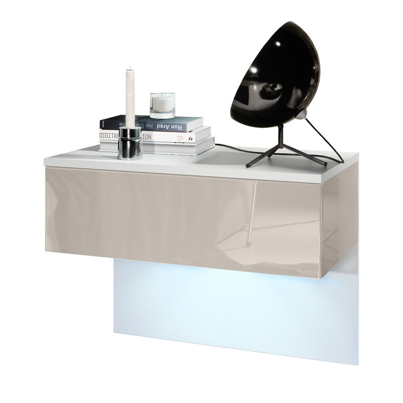 Leeward 60cm W Manufactured Wood Bedside Table, White, Sand Grey