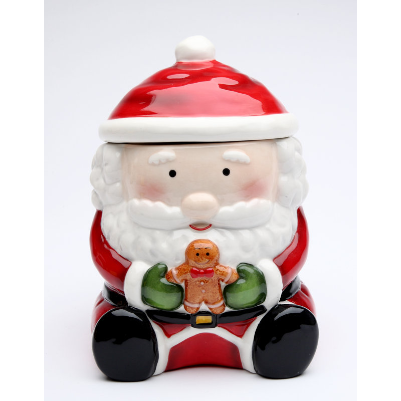Red Ceramic Santa Cookie Jar with Gingerbread Man