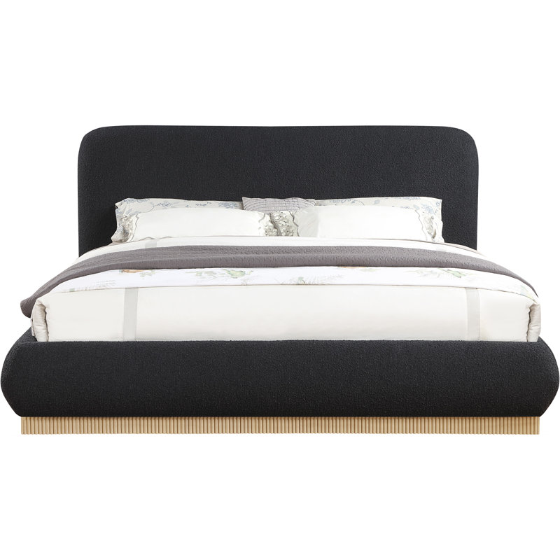 Rigby Upholstered Platform Bed, Black Boucle Fabric, Queen