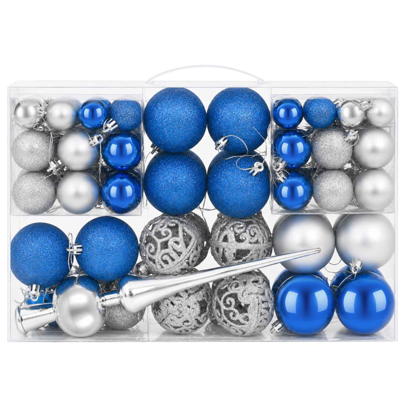6cm Polystyrene Bauble, Blue, Silver
