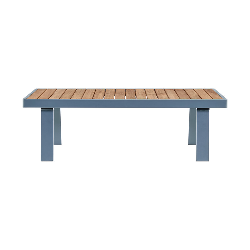 Gray Aluminum and Teak Wood Outdoor Coffee Table