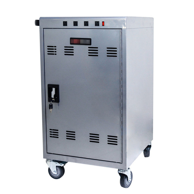 Silver Tablet Laptop Charging Cart Cabinet - 35 Quick Charge, Secure, Rustproof Mobile For Tablets & Laptops Holder Fast Safe Lock, Steel