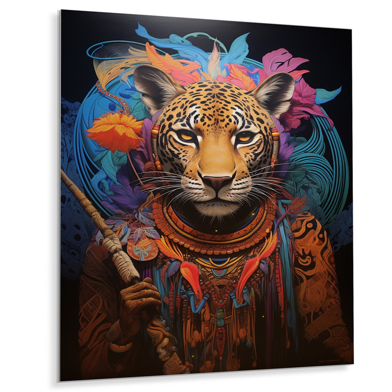 Tribu du léopard bleu - art mural léopard / guépard, Sans cadre, métal, H 32 po x l 16 po