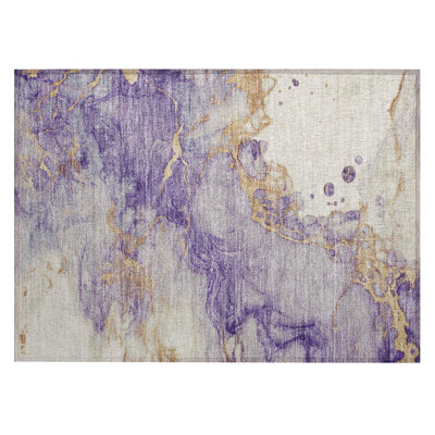 Machine Washable Indoor/Outdoor Xhevrie Purple Rug