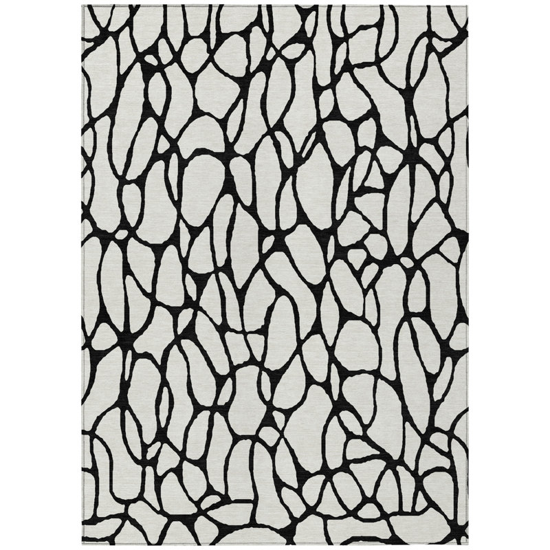 Tapis intérieur / extérieur lavable ivoire et noir HomeRoots 3 pi x 5 pi