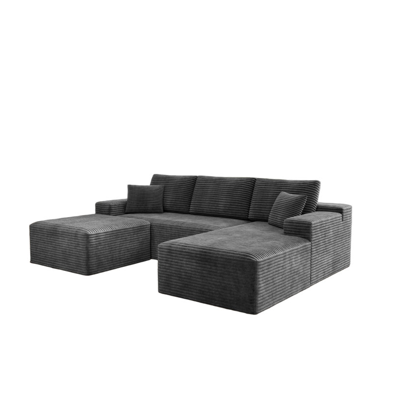 Canapés modulaires désossés et spacieux, velours côtelé gris moelleux, style moderne pour le salon