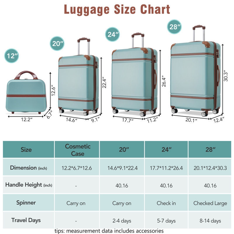 Ensembles de valises Hardshell 4 pièces 20 "+ 24" + 28 "Valise et valise à roulettes