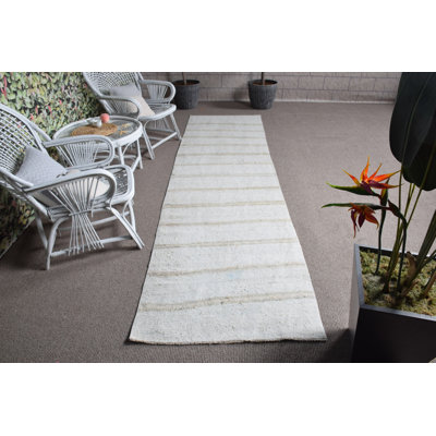 Anatolian Handwoven Turkish Rug for Hallways and Kitchens in Striped Beige - Ideal for Home Decor