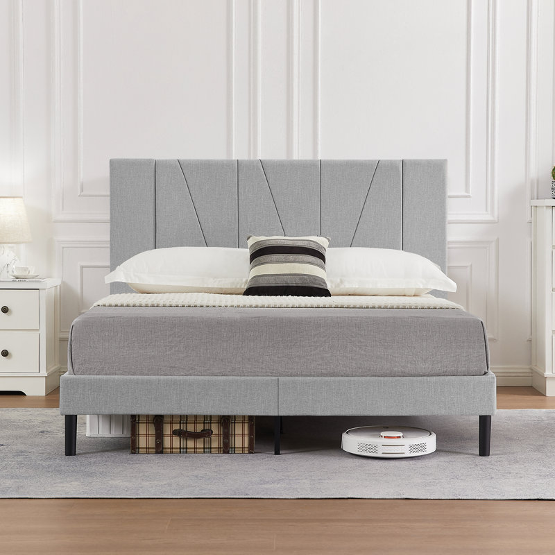 Base de lit tapissier avec tête de lit Jadel, Grand, Gris foncé / Noir