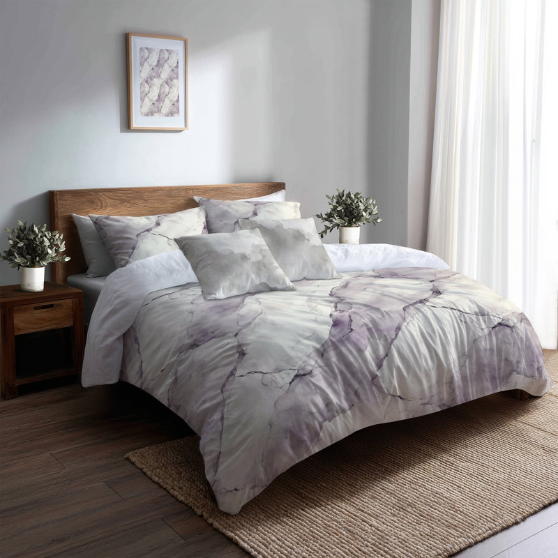 Ensemble de housse de couette et coussin décoratif Abstract Grey Marble Mist