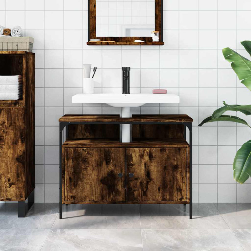 Kynsli Bathroom Sink Cabinet 31.5"x11.8"x23.6" Engineered Wood, Smoked Oak