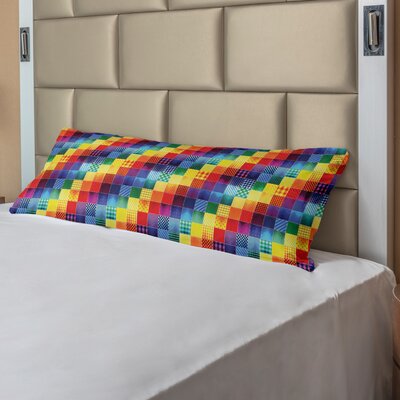 Ambesonne Abstract Body Pillow Case Cover With Zipper, Rainbow Colored Square Shaped Diverse Patterns Diagonal Forms Geometric, Decorative Accent Long -  bodypil_19423