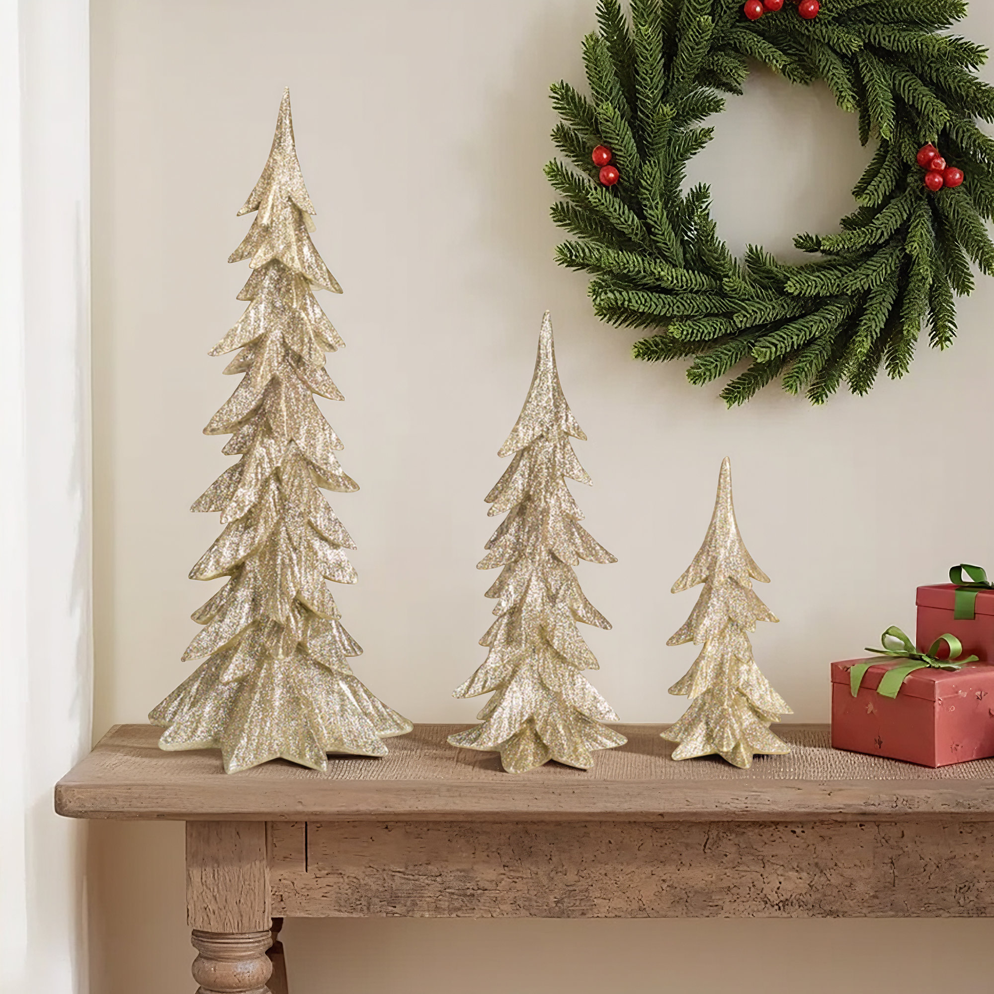 3 Piece Resin Trees Set, Gold