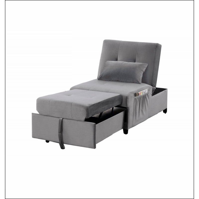 Méridienne en velours ajustable, méridienne convertible, Gris