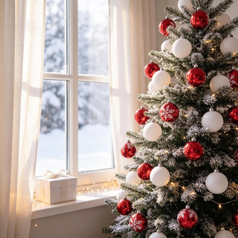 Boules de Noël rouges et blanches - Ensemble de décorations incassables | Matériau en plastique incassable, thème classique rouge et blanc, suspension facile pré-câblée, conception légère et sécuritaire pour les branches.