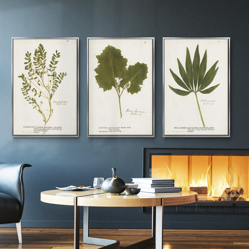 Ensemble de 3 pièces botaniques encadrées sur toile Nature, H 27 po x l 54 po, Argent