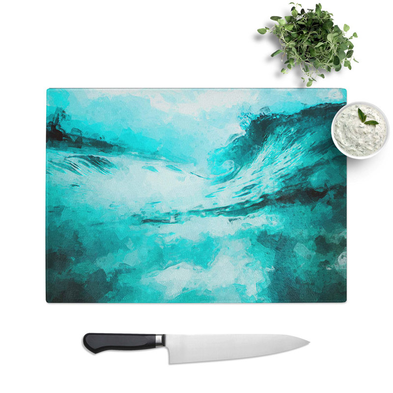 Tempered Glass Rising Wave Chopping Board, 39 cm W x 28.5 cm L