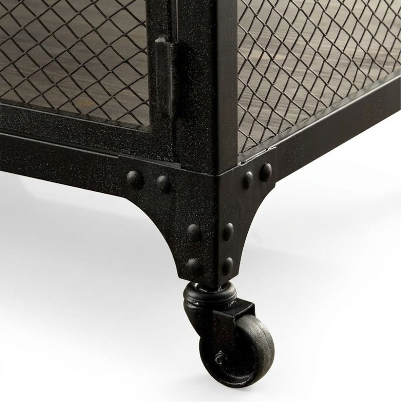 Keona Table basse rectangulaire en bois délavé gris avec portes et roulettes en métal
