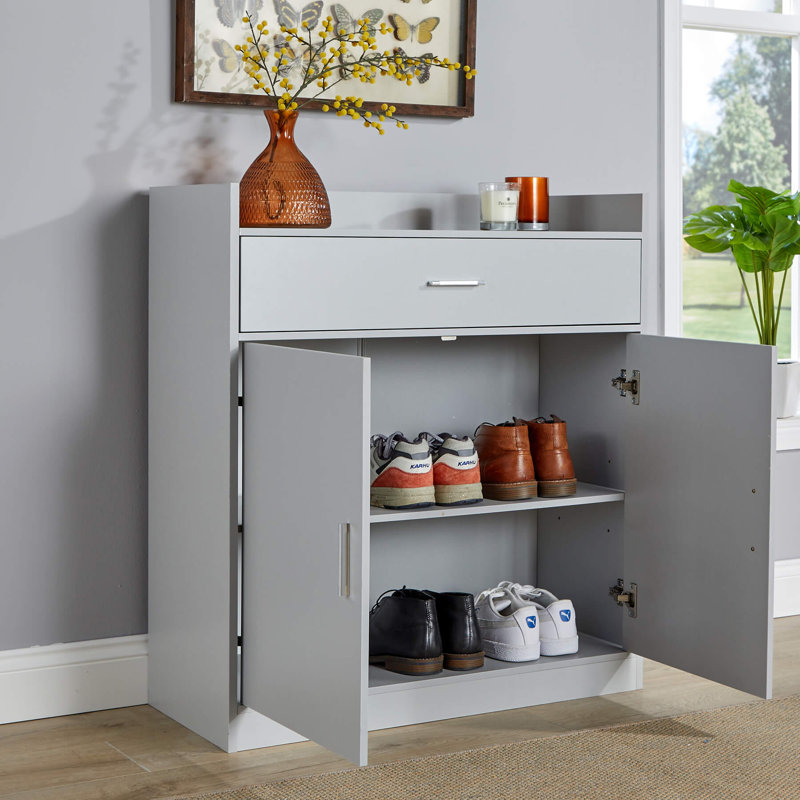 Novara 2 Door 1 Drawer Hallway Shoe Storage Cabinet, Grey