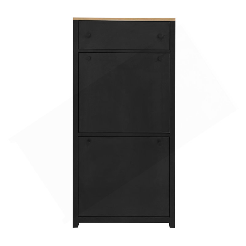 Functional Entryway Organizer With 2 Flip Drawers, Wood Grain Pattern Top Shoe Cabinet With Drawer, Free Standing Shoe Rack With Adjustable Panel For Hallway