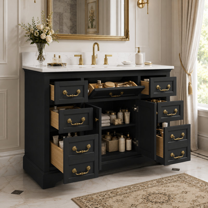  Ensemble de meuble-lavabo sous-comptoir simple 48 po avec plateau en pierre reconstituée Alena