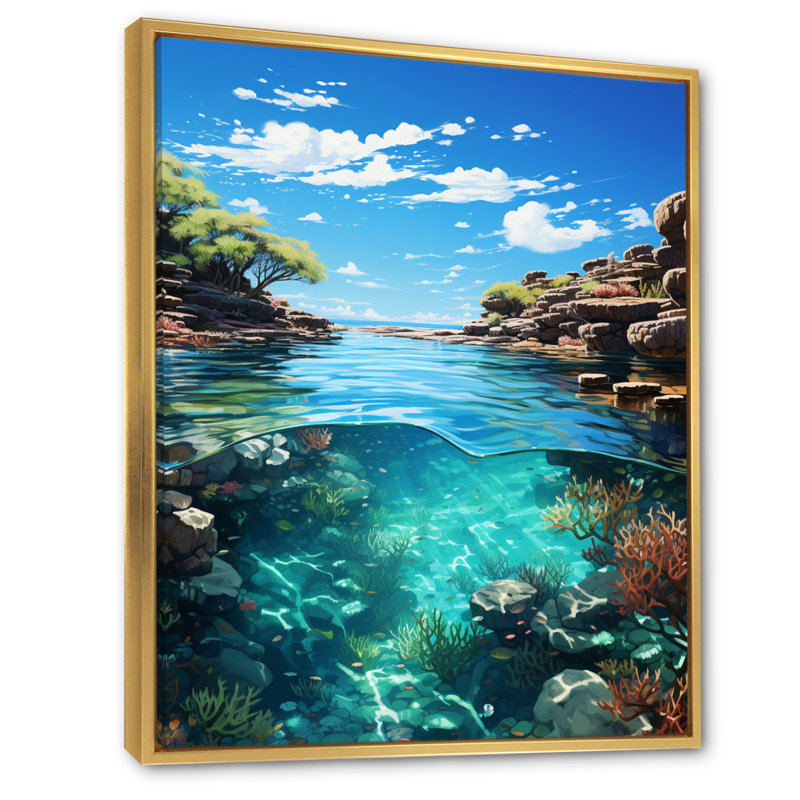 Australie, grande barrière de corail I - reproduction sur toile, H 20 po x l 12 po x P 1 po, Cadre flottant doré