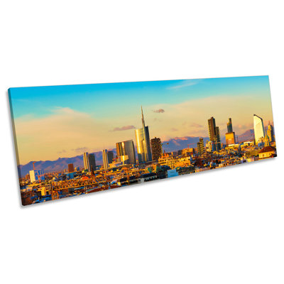 Milan City Skyline Sunset Panoramic - Wrapped Canvas Panoramic Print