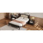 Ensemble de chambre à coucher 3 pièces avec cadre de lit en bois, 1 table de chevet rétro et 1 coiffeuse de maquillage avec tabouret-961977446-961977434