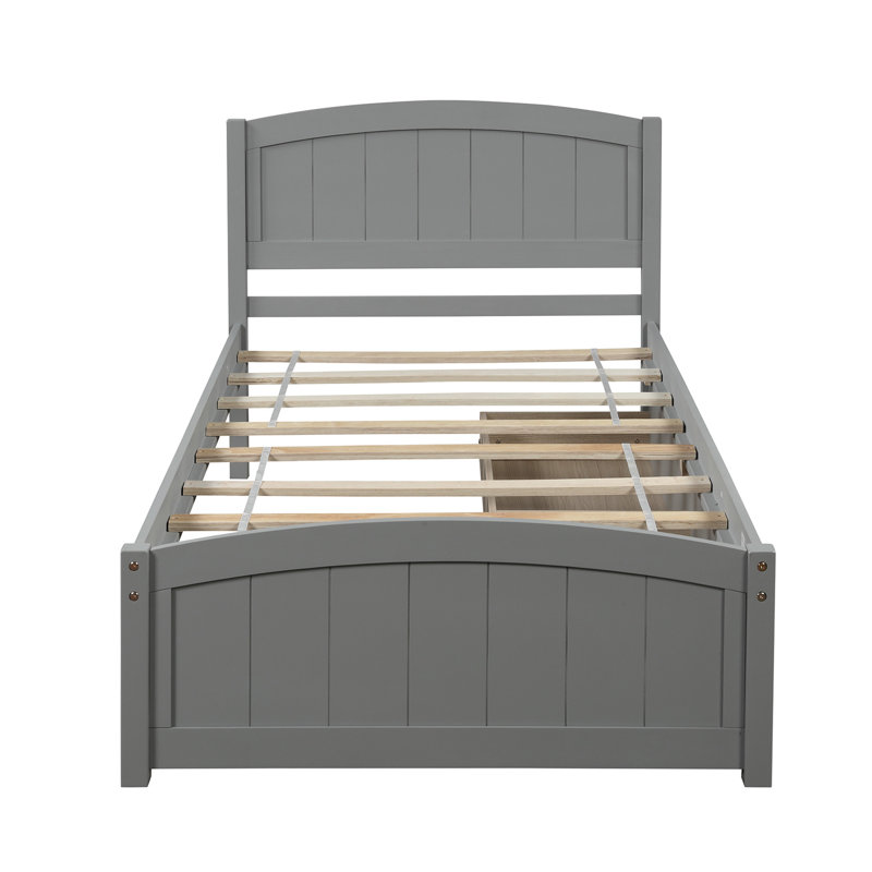 Lit plateforme simple en bois massif avec 2 tiroirs de rangement - gris, aucun sommier requis, mobilier de chambre moderne