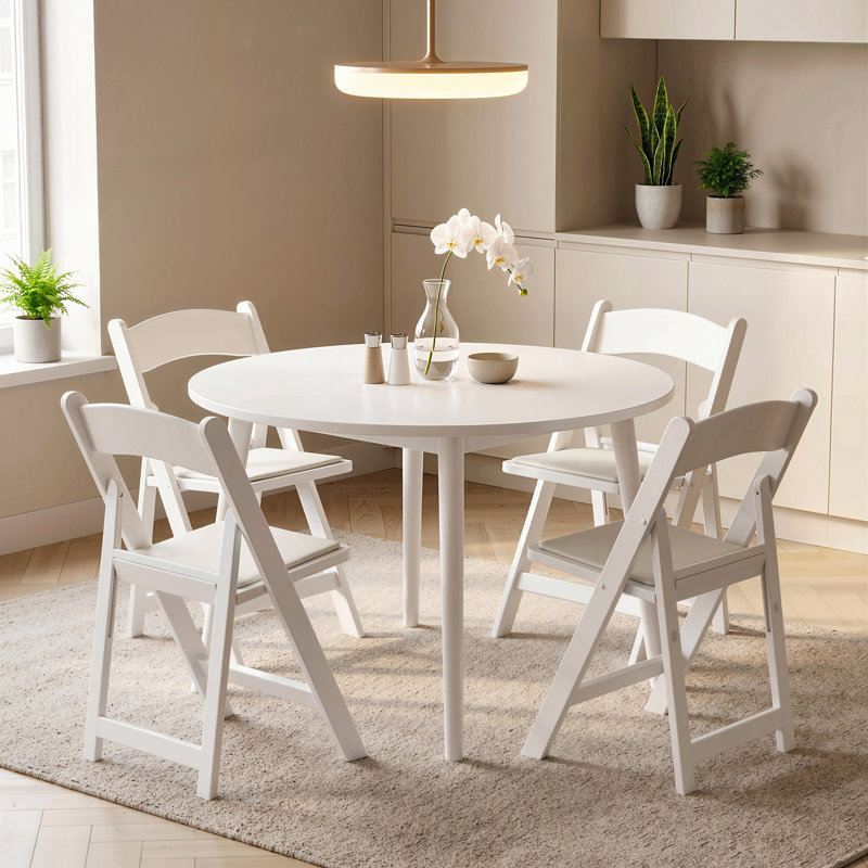 Ensemble de 4 chaises pliantes, chaise pliable en résine avec siège rembourré, blanc, Blanc