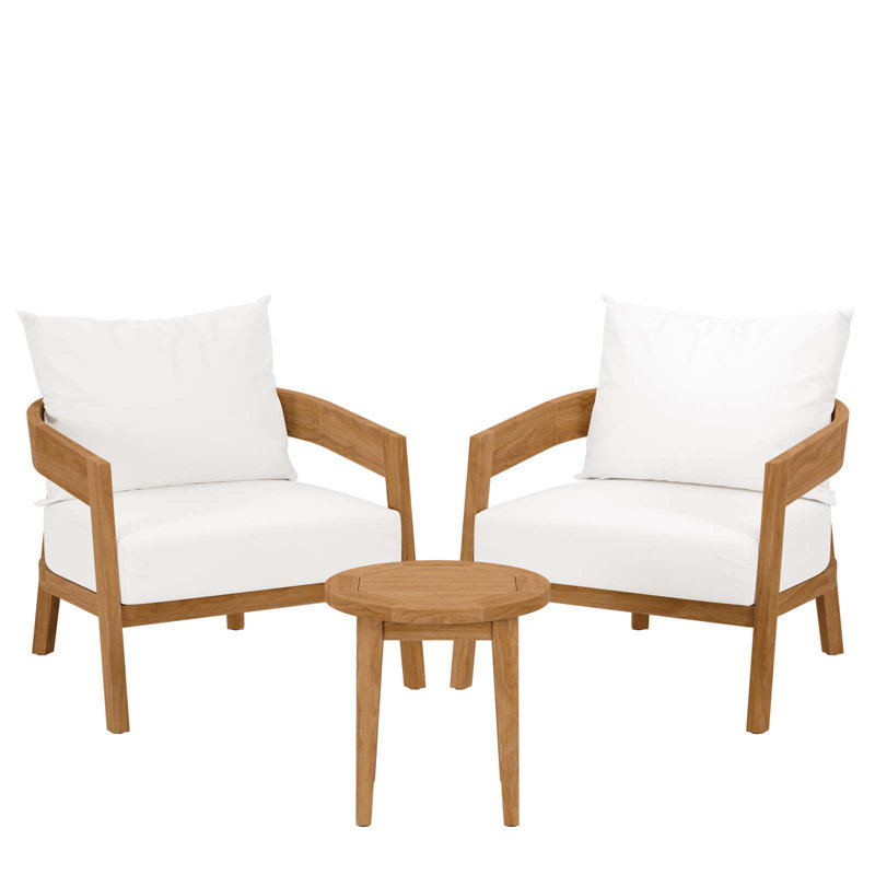 Ensemble de patio d'extérieur en bois de teck 3 pièces Brisbane par Modway, Blanc