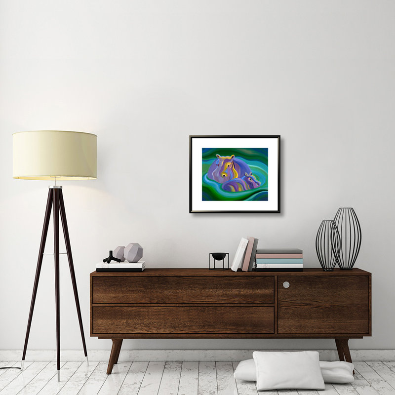 " Hippos " by Tummy Rubb Studio, 16" H x 20" W x 1.5" D, Stretched Canvas