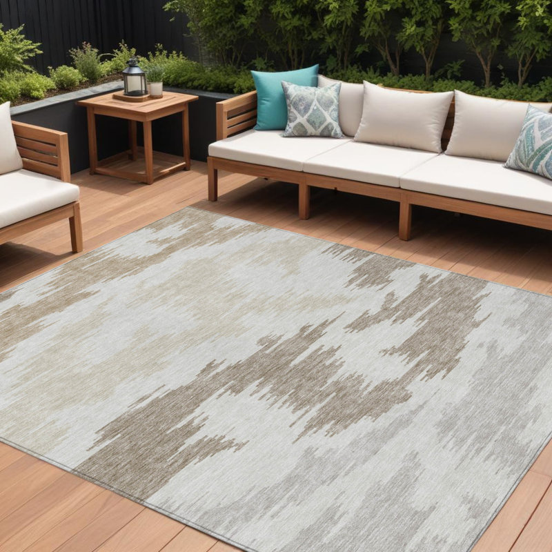 Tapis intérieur lavable abstrait 8 pi x 10 pi beige