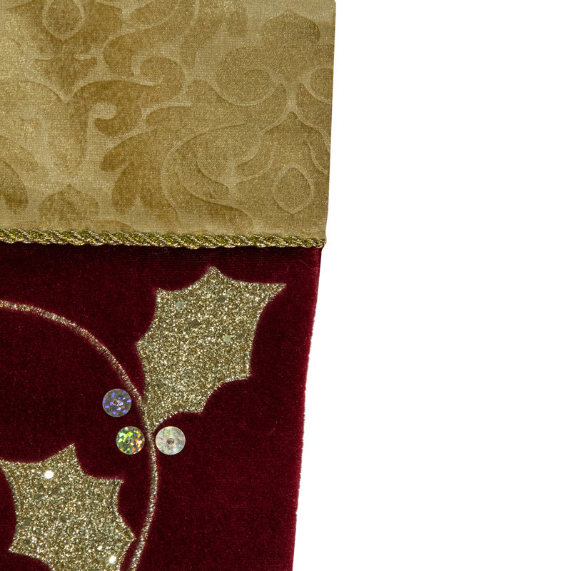 20.5-Inch Gold and Maroon Velvet Christmas Stocking with Etched Cuff