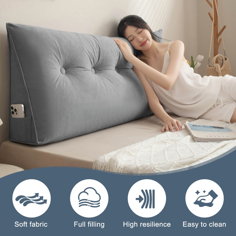 Triangle Headboard Pillow Wedge Backrest Cushion For Bed Headboard Gap, 20" H x 39" W
