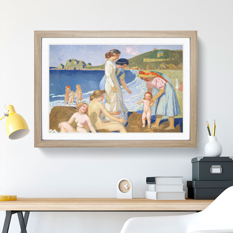 Bathers in Perros Guirec by Maurice Denis - Picture Frame Painting, 48cm H x 65cm W x 2cm D, Oak Framed