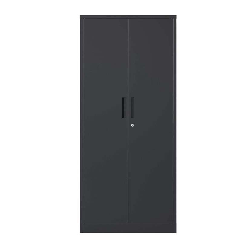 71"H Metal Garage Storage Cabinet, Black Tool Steel Locking Cabinet, Black