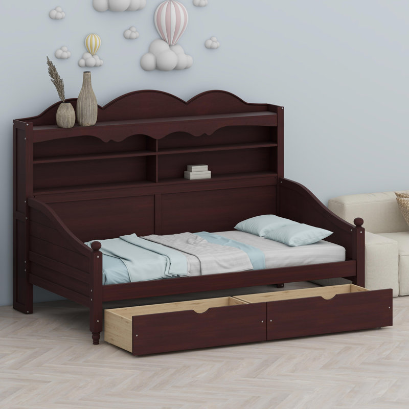 Lit de jour de style rétro avec tiroirs et tablettes de rangement intégrés, canapé-lit multifonctionnel pour la chambre à coucher, le salon et la chambre d'amis, assemblage facile requis