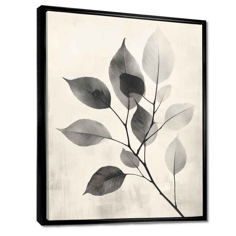 Pebble Grey Leaves Veins Of Nature III - feuilles, art mural pour le salon, H 32 po x l 24 po, Noir